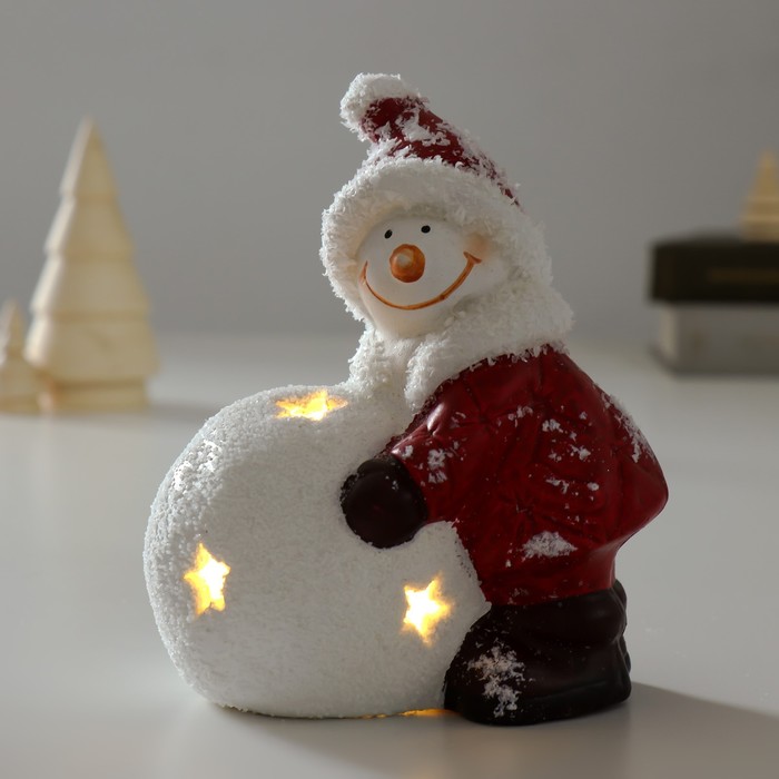 Сувенир керамика свет Снеговик в красном пуховике со снежным шаром 10,8х8х13,7 см сувенир снеговик 16 см керам в ассорт