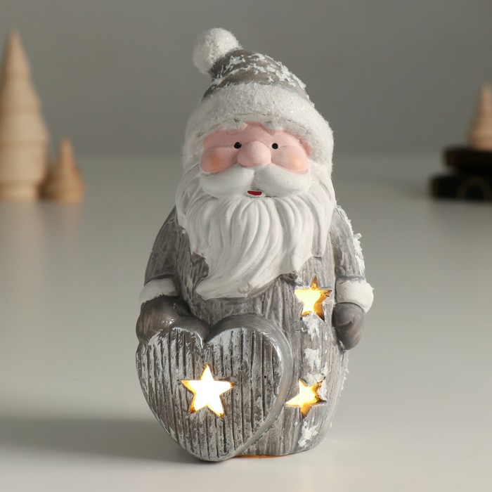 Сувенир керамика свет Дед Мороз с сердечком 8,3х7,5х16,5 см
