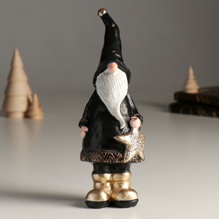 Сувенир полистоун Высокий Дед Мороз в чёрном наряде со звездой 8,8х8,2х23 см