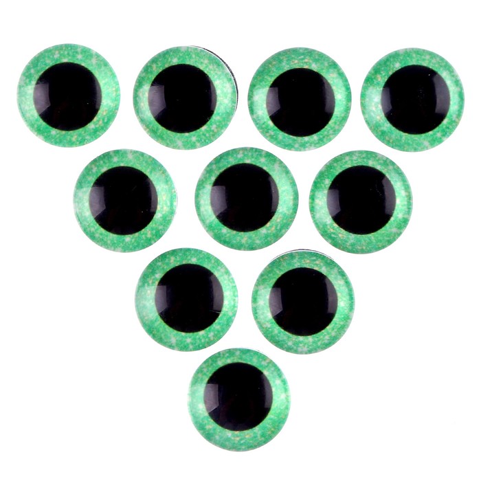 фото Глаза на клеевой основе, набор 10 шт., размер 1 шт. — 15 мм, цвет зелёный с блёстками школа талантов