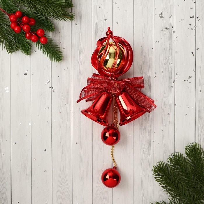 Украшение новогоднее Уютная сказка шар в полоску бант, 10х30 см, красный