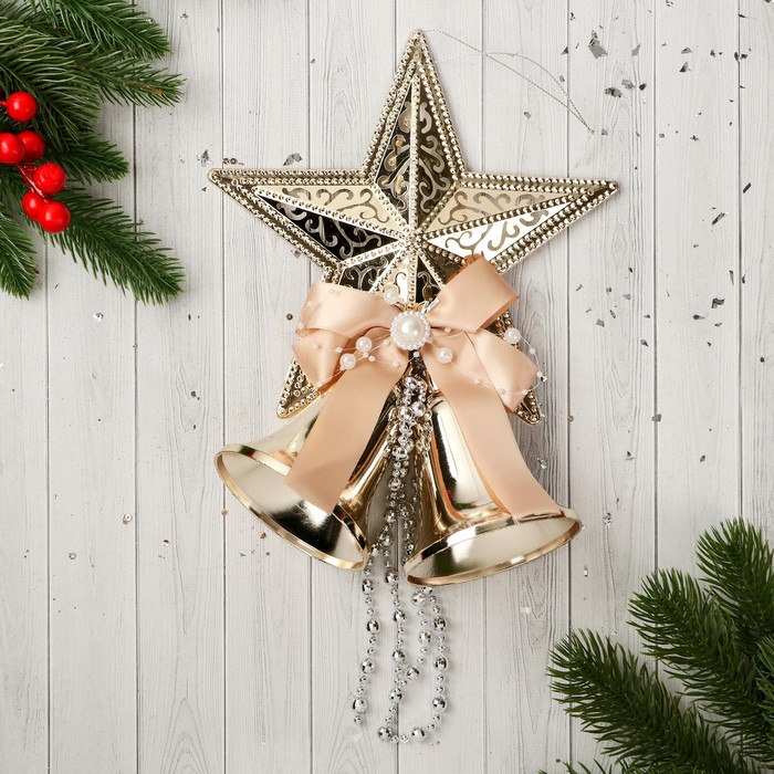 Украшение новогоднее Уютная сказка колокольчики звезда бант бусина, 16х24 см, золото