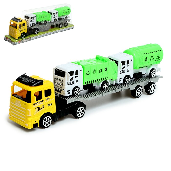 Грузовик инерционный «Автовоз», с двумя грузовиками, МИКС фотографии