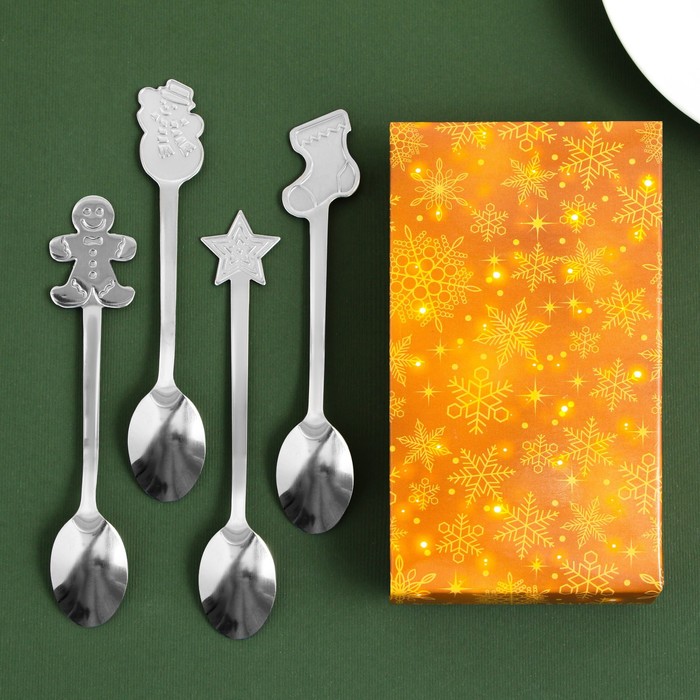 фото Набор ложек "с новым годом!", 4 шт., 12,8 х 2.4 см, 12.8 х 2.3 см зимнее волшебство
