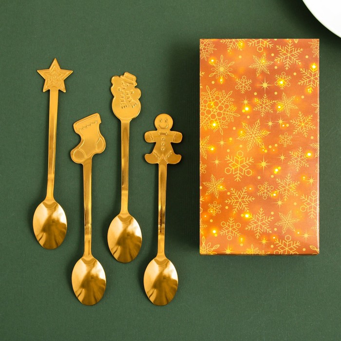 фото Набор ложек "волшебного нового года!", 4 шт., 12,8 х 2.4 см, 12.8 х 2.3 см зимнее волшебство