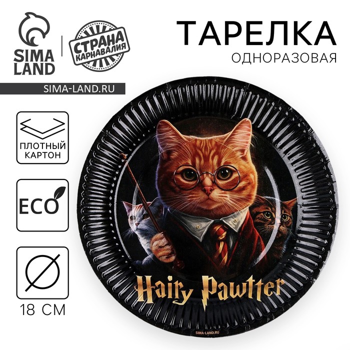 

Тарелка одноразовая бумажная "Happy Birthday", волшебный кот, 18 см