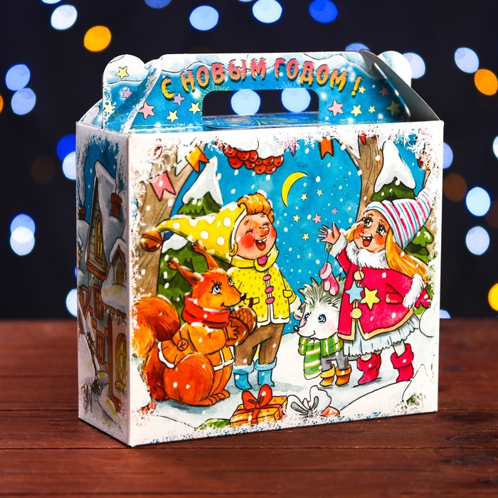 Подарочная коробка Новогодняя Акварель 17,3 х 6,5 х 15 см
