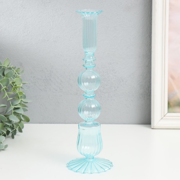 Подсвечник стекло на 1 свечу Эстетика - два шара прозрачный голубой 25х8,5х8,5 см