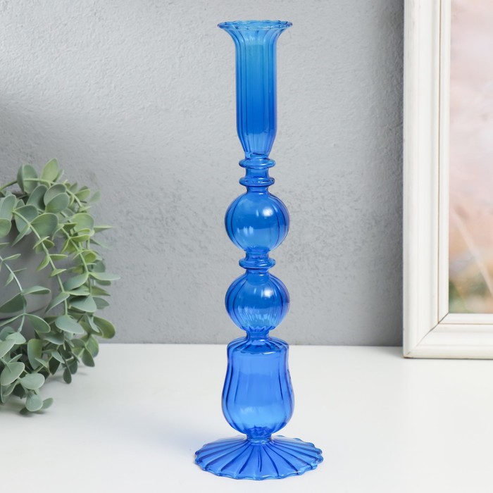 Подсвечник стекло на 1 свечу Эстетика - два шара прозрачный синий 25х8,5х8,5 см