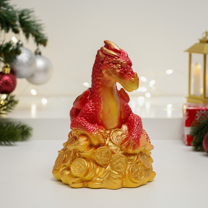 

Копилка "Дракон на деньгах" красная с золотым, 18см