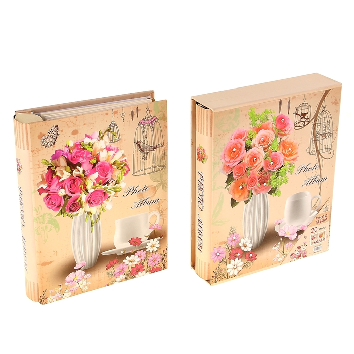 Фотоальбом магнитный 20 листов "Цветы со стразами в вазе" в коробке МИКС