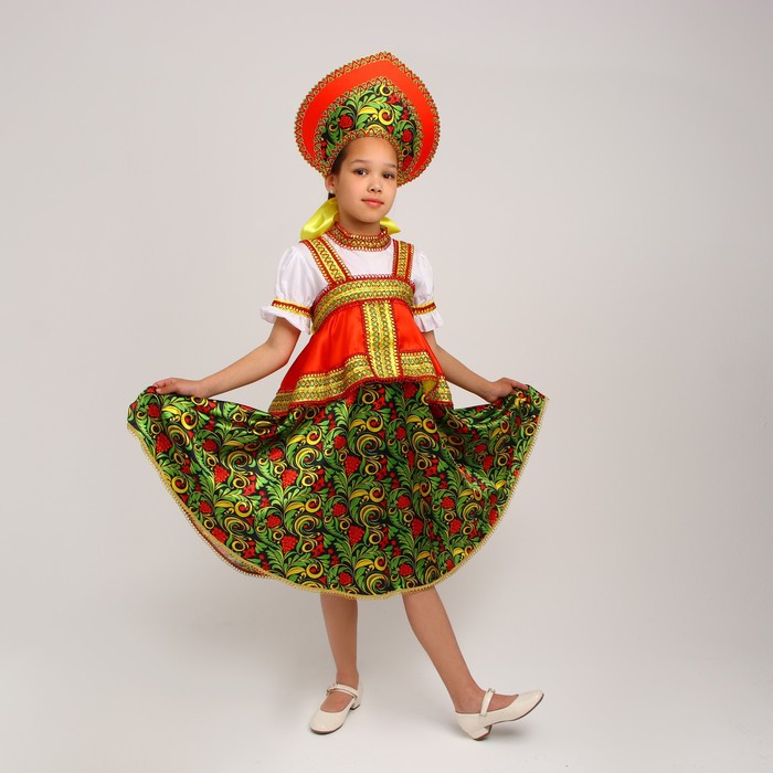 Русский костюм для девочки «Рябинушка», платье с отлетной кокеткой, кокошник, р. 36, рост 134-140 см русский народный костюм рябинушка для девочки р 36 рост 134 140 см