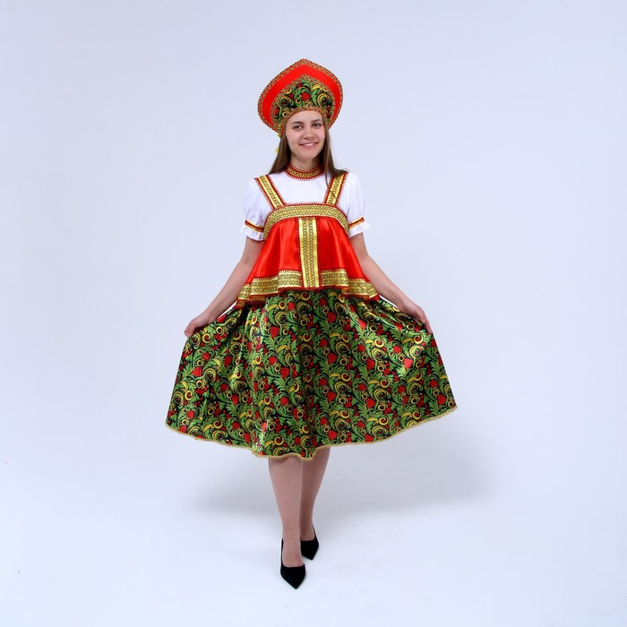 русский костюм женский рябинушка платье с отлетной кокеткой кокошник р 44 46 рост 170 см Русский костюм женский «Рябинушка», платье с отлетной кокеткой, кокошник, р. 48-50, рост 170 см