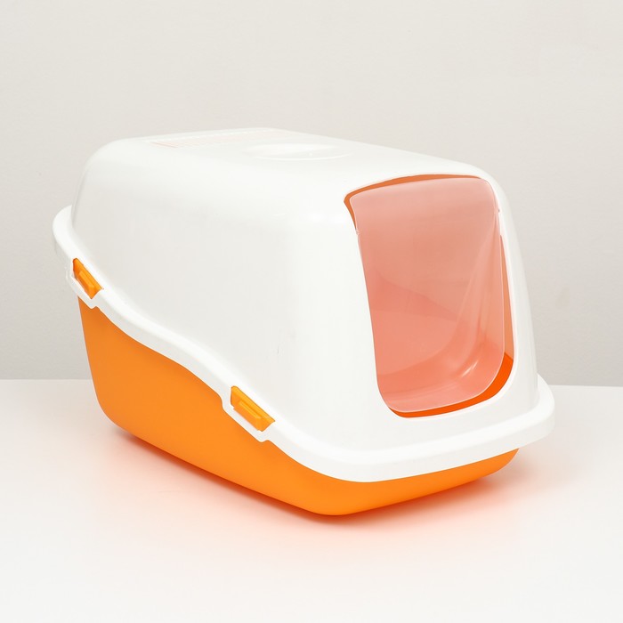 

Pet-it домик-туалет для кошек COMFORT, (совок в наборе), 57x39x41, оранжевый/белый
