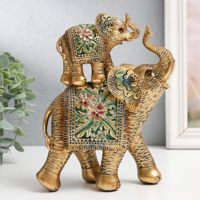 Сувенир полистоун Слон со слонёнком на спине - Экзотические цветы 16х6,5х20,5 см сувенир полистоун слон со слонёнком на спине пирамидка золото 19х8 8х18 8 см