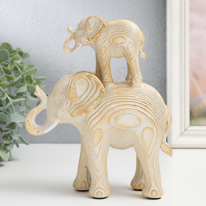 Сувенир полистоун Белый слон со слонёнком на спине, с золотом - слои 16х7х19,5 см сувенир полистоун серебристый слон со слонёнком на спине узор листья 16х7х19 5 см