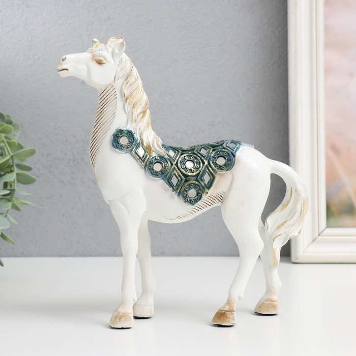 Сувенир полистоун Императорский конь,белый с зеркалами 19х5,5х21,5 см