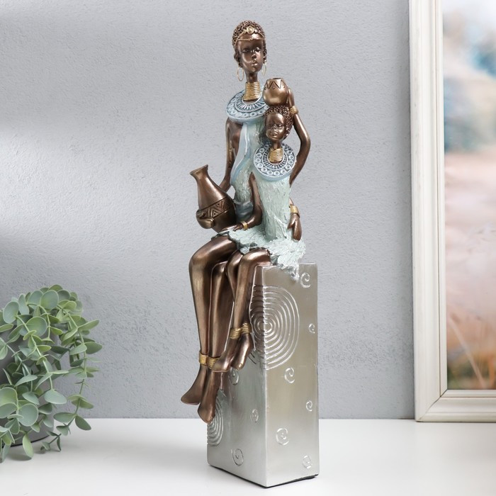 Сувенир полистоун Африка - Мать и ребёнок серебро 11,5х12х41 см