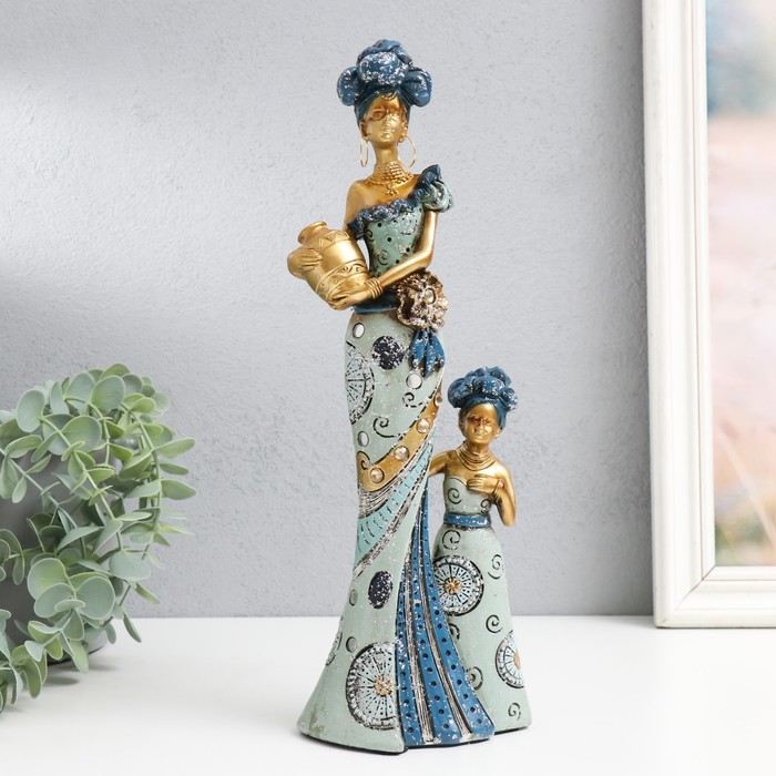 Сувенир полистоун Мама и дочка сине-голубой 10,5х7х31 см