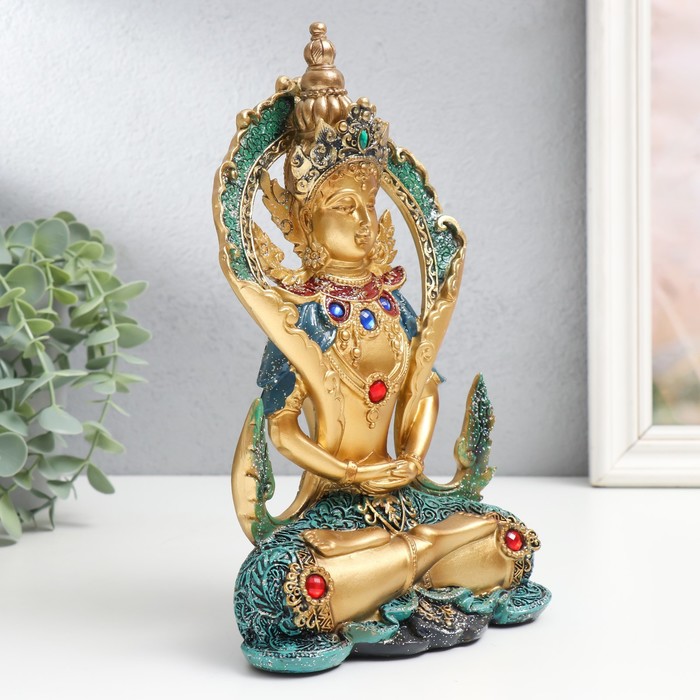 

Сувенир полистоун "Тибетский будда - поза лотоса" сине-золотой 14х9х23,5 см