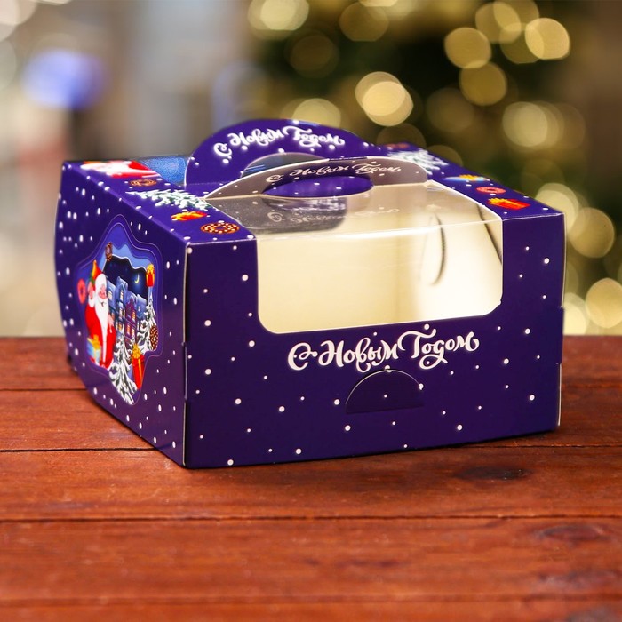 Коробка под бенто-торт с окном Новогодняя ночь, 14 х 14 х 8 см коробка под бенто торт с окном новогодняя ночь 14 х 14 х 8 см