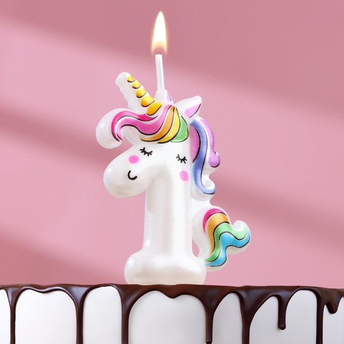 Свеча в торт Единорог, цифра 1, 12 см фотографии
