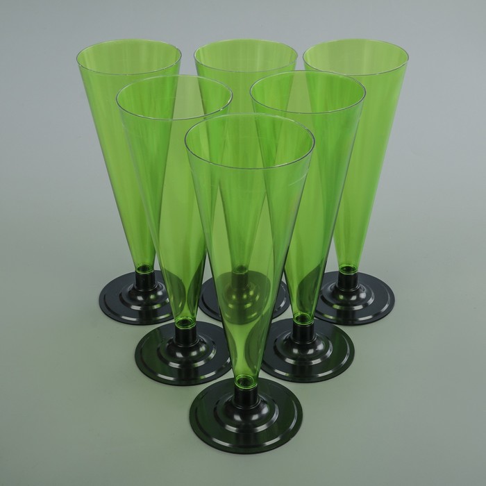 Набор фужеров для шампанского одноразовых 180 мл, 6 шт, цвет МИКС