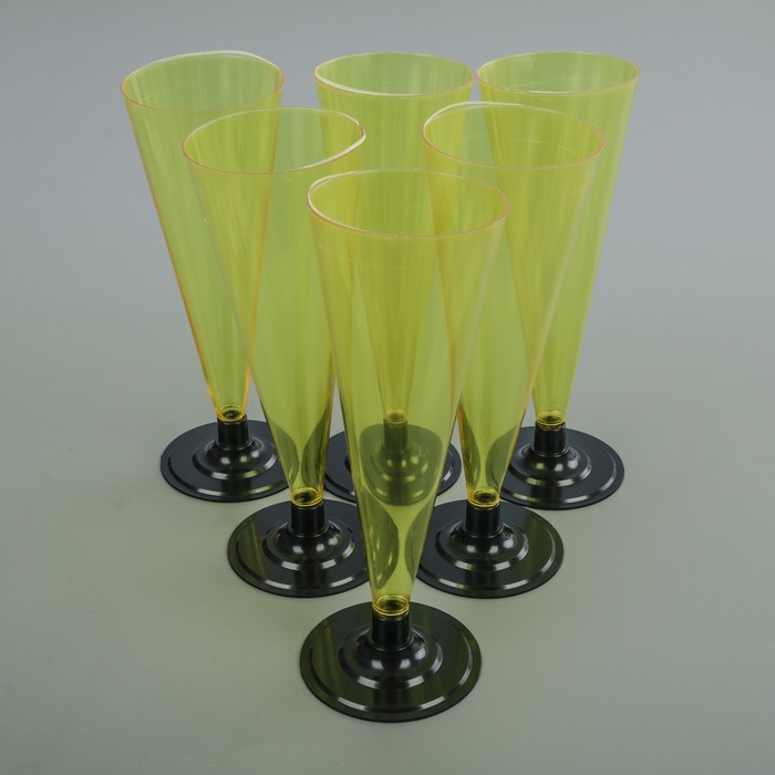 Набор фужеров для шампанского одноразовых 180 мл, 6 шт, цвет МИКС