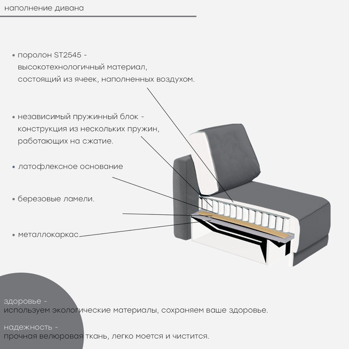 

Угловой диван «Виконти», механизм тик-так, левый угол, велюр, цвет ультра грей