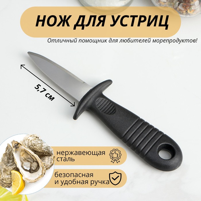 Нож для устриц Доляна, 14×4,4 см, длина лезвия 5,7см, цвет чёрный нож для устриц доляна 14×4 4 см длина лезвия 5 7см цвет чёрный