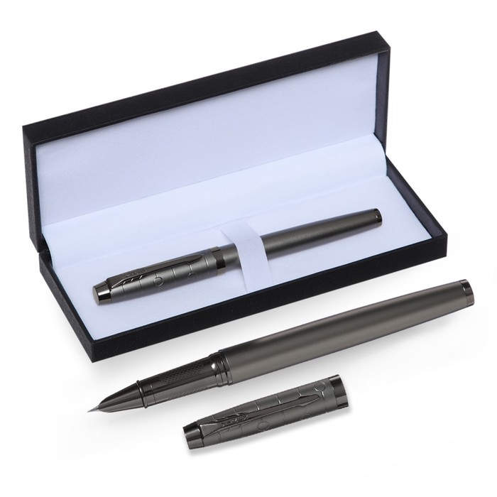 Ручка подарочная перьевая, в кожзам футляре, корпус темно-серый цена и фото