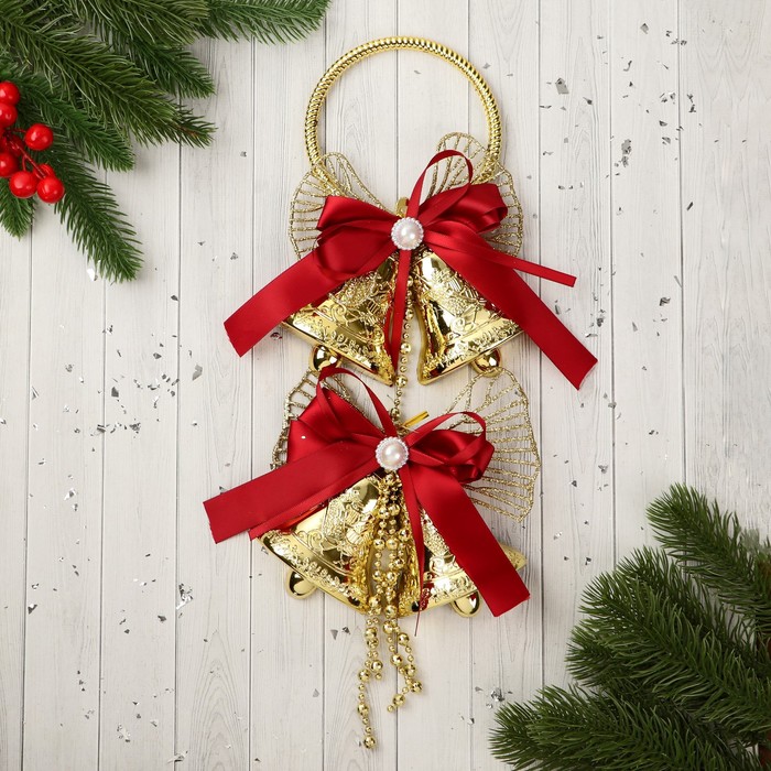 Украшение новогоднее Уютная сказка бантики бордо колокольчики, 17х39 см, золото