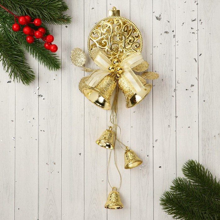 Украшение новогоднее Уютная сказка колокольчики снежинка в шаре, 12х27 см, золото