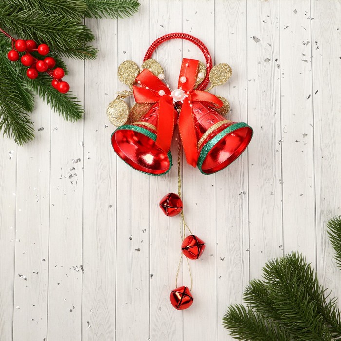 Украшение новогоднее Уютная сказка кольцо колокольчики шарики, 13х32 см, красно-золотой