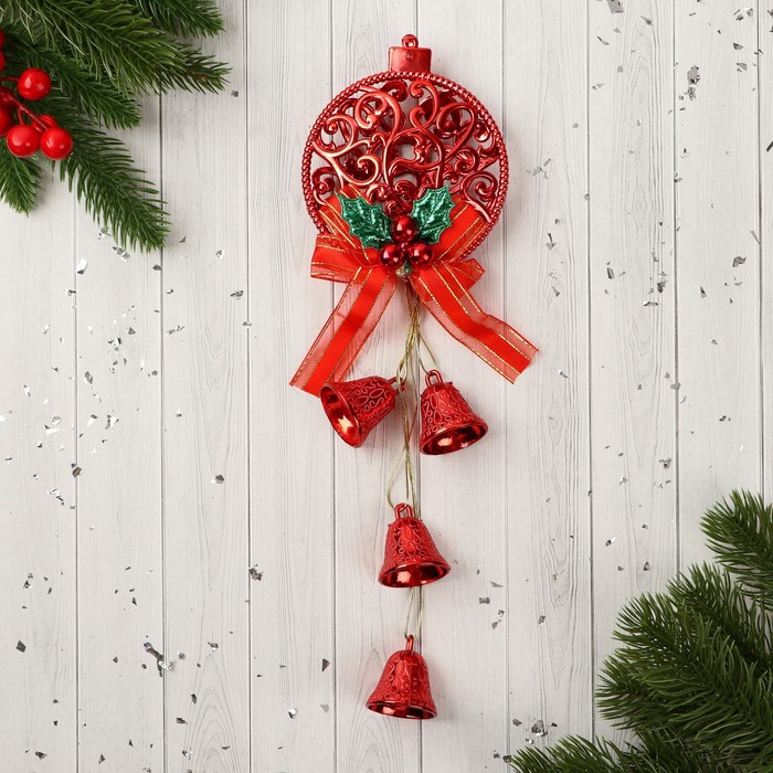 цена Украшение новогоднее Уютная сказка колокольчики узорный шар, 10х27 см, красный