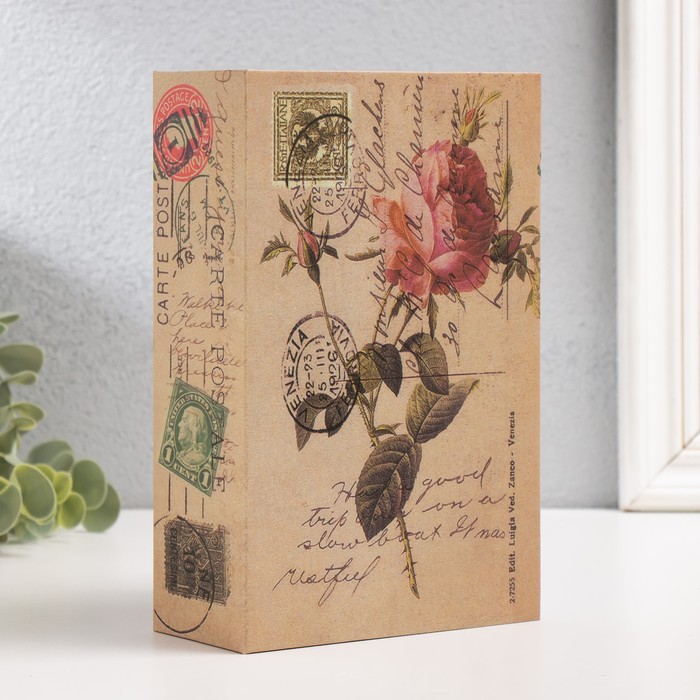 Шкатулка книга пластик, металл Розовая роза 5,5х12х18 см