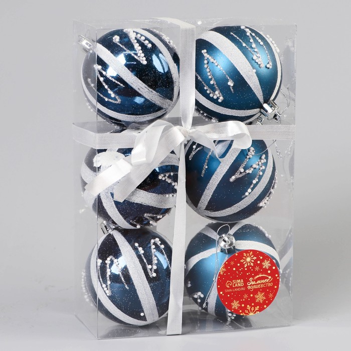фото Набор шаров пластик d-7 см, 6 шт "маскарад" синий зимнее волшебство
