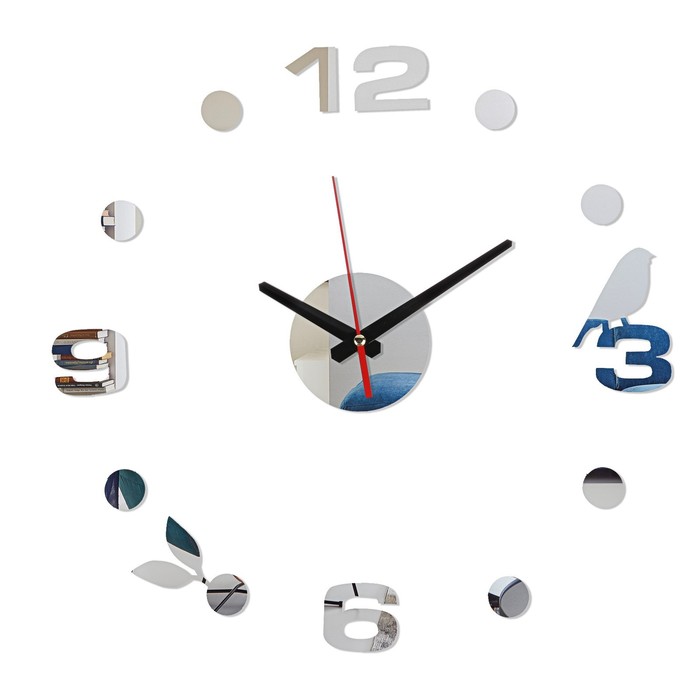 Часы-наклейка, серия: DIY, Птичка, плавный ход, d-40 см, серебро