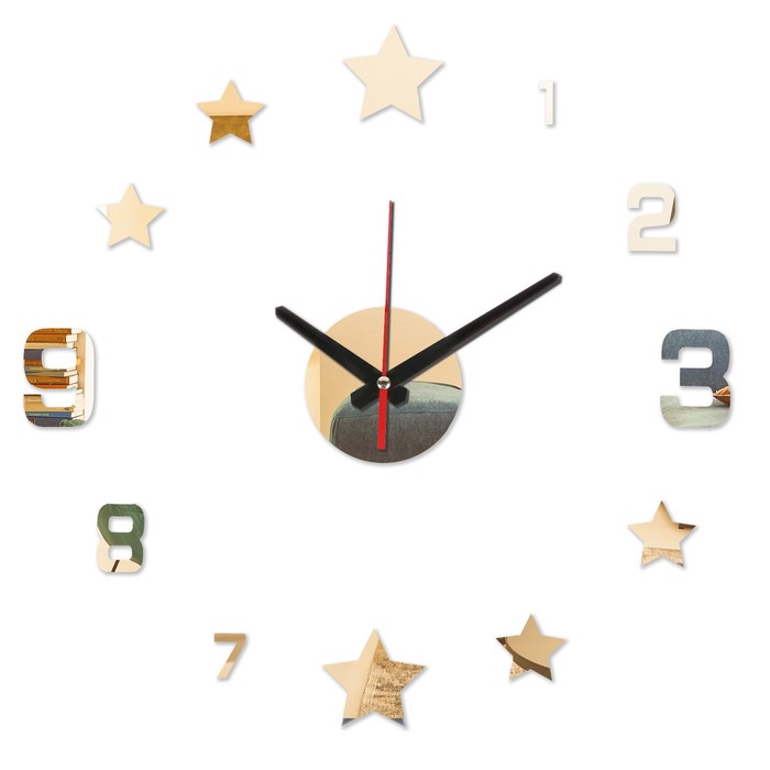 Часы-наклейка, серия: DIY, Звезды, плавный ход, d-40 см, золото