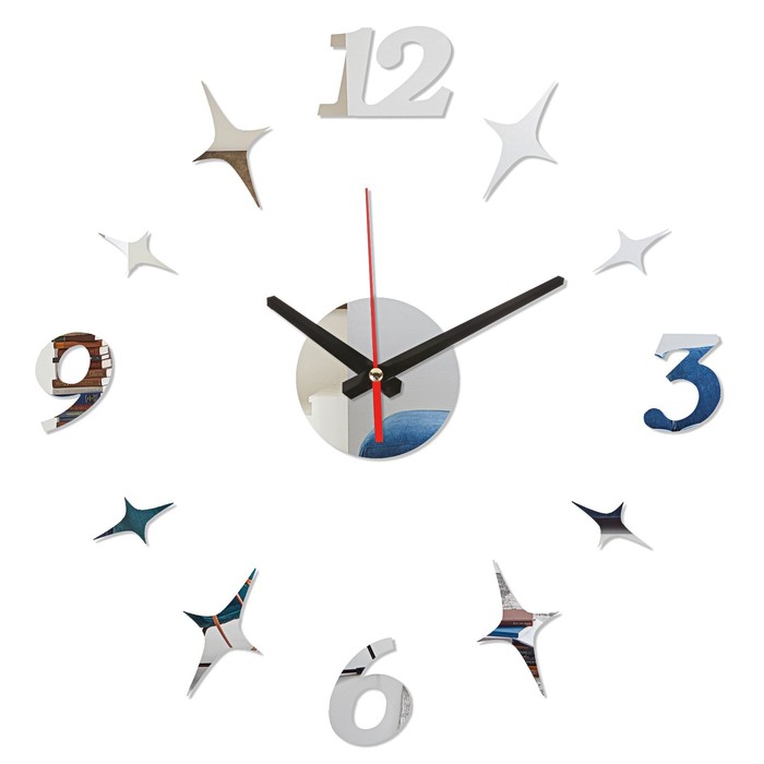 Часы-наклейка, серия: DIY, Звезды, плавный ход, d-40 см, серебро