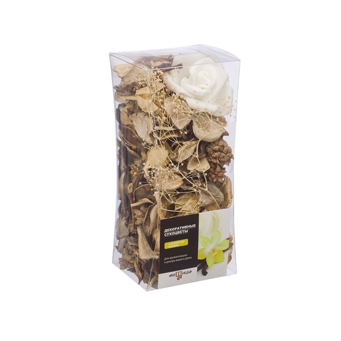 Набор сухоцветов из натуральных материалов с ароматом ванили «Вещицы», короб 8×8×17,5 см