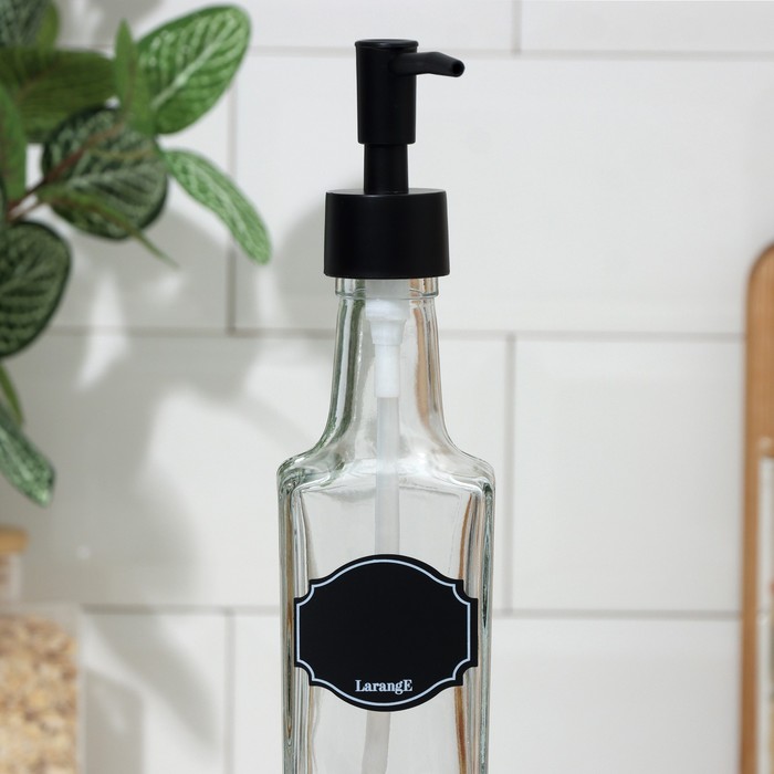 фото Бутылка с помпой-дозатором для масла и соусов «меловой дизайн», стеклянная, 250 мл, с мелком для маркировки larange