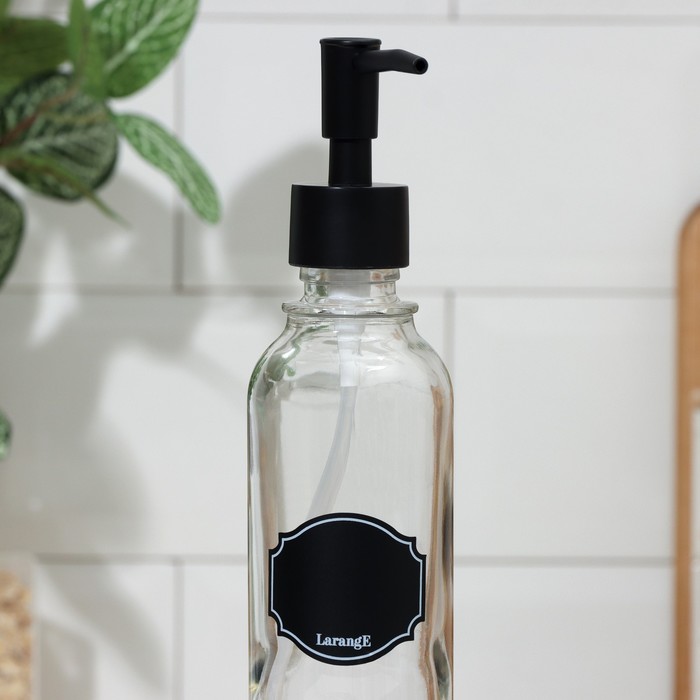 фото Бутылка с помпой-дозатором для масла и соусов «меловой дизайн», стеклянная, 330 мл, с мелком для маркировки larange