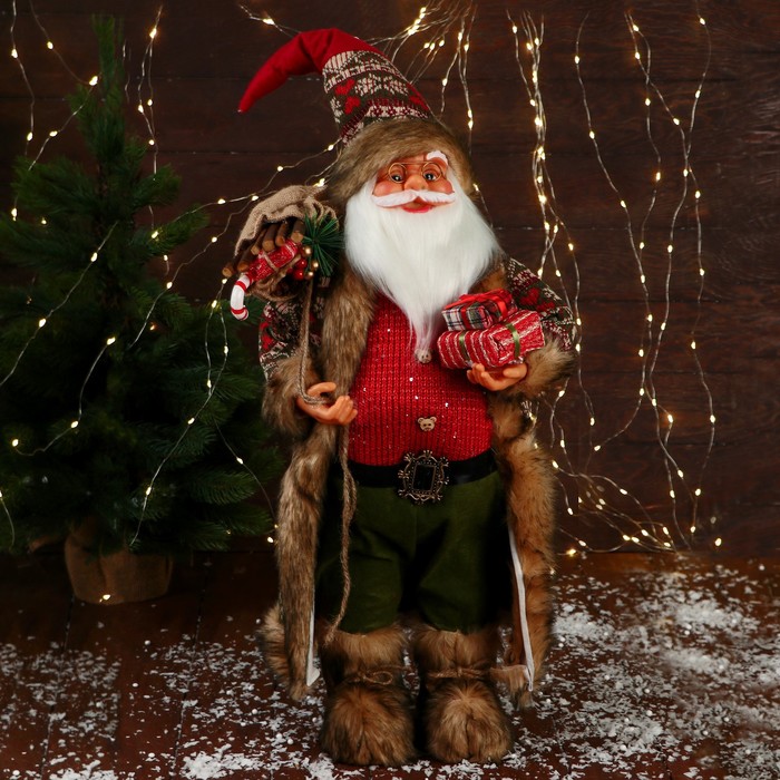 Дед Мороз В вязаном жилете, с подарками 60 см, красный фигура дед мороз с подарками 110см красный