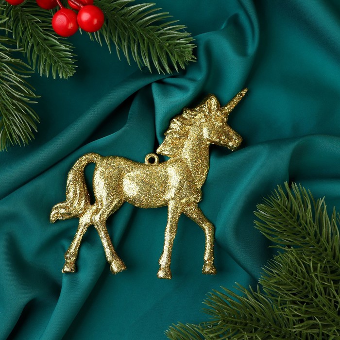 Украшение ёлочное Единорог глиттер 10х10 см, золото украшение ёлочное конь на подставке 10х10 см белый