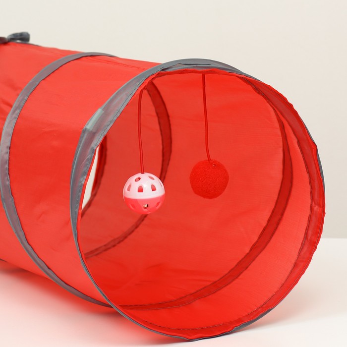 Туннель для кошек с игрушкой, 50 х 25 см, красный