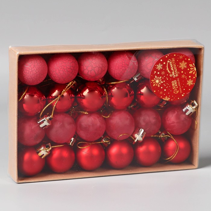 фото Набор шаров пластик d-3 см, 24 шт "традиция" треск, красный зимнее волшебство