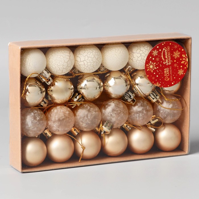 фото Набор шаров пластик d-3 см, 24 шт "традиция" треск, золото белый зимнее волшебство