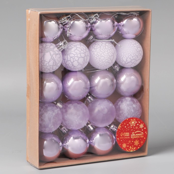 фото Набор шаров пластик d-4 см, 20 шт "традиция" треск, сиреневый зимнее волшебство