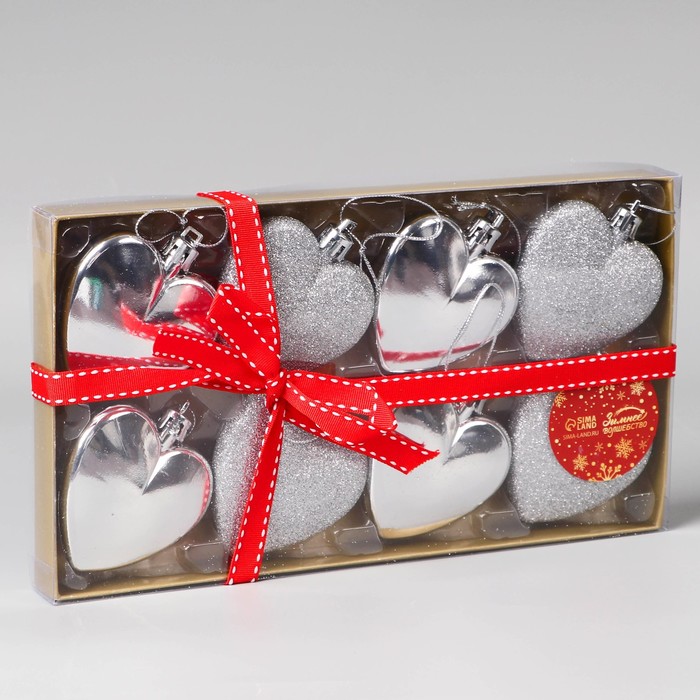 фото Набор украшений пластик 8 шт "романтика" 6 см, серебро зимнее волшебство